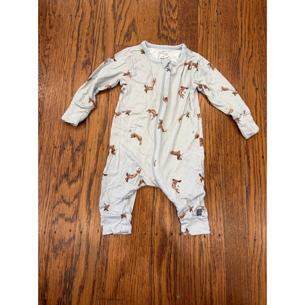 Modern Moments by Gerber Baby Boy Blue Dachshund Dog Print Zip Sleeper 0-3M